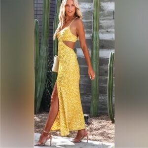 VICI by Mabel El Dorado Yellow Satin Cutout Maxi Dress